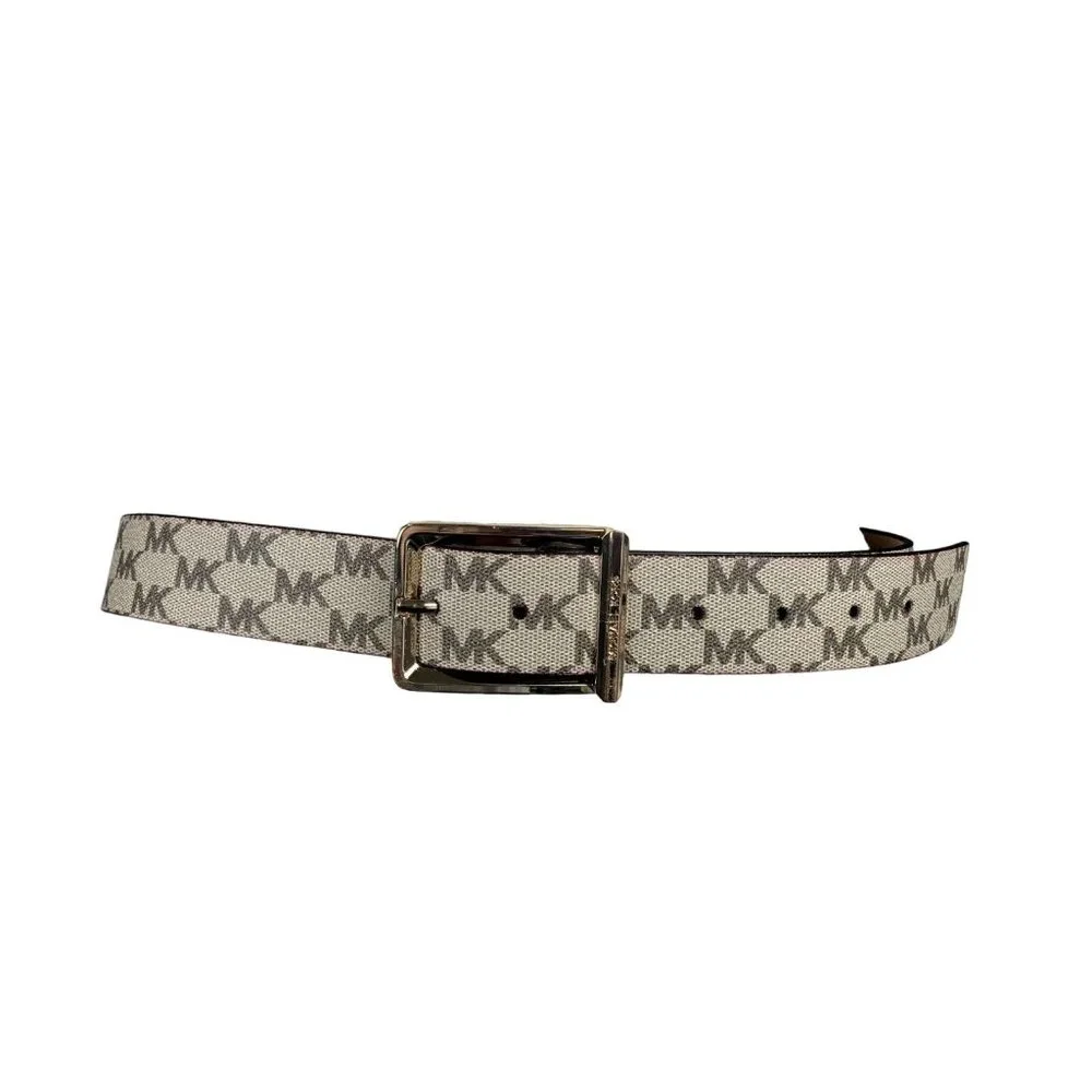 Michael Kors Signature Belt Medium Ivory Brown Logo Gold Buckle New with‎ tags